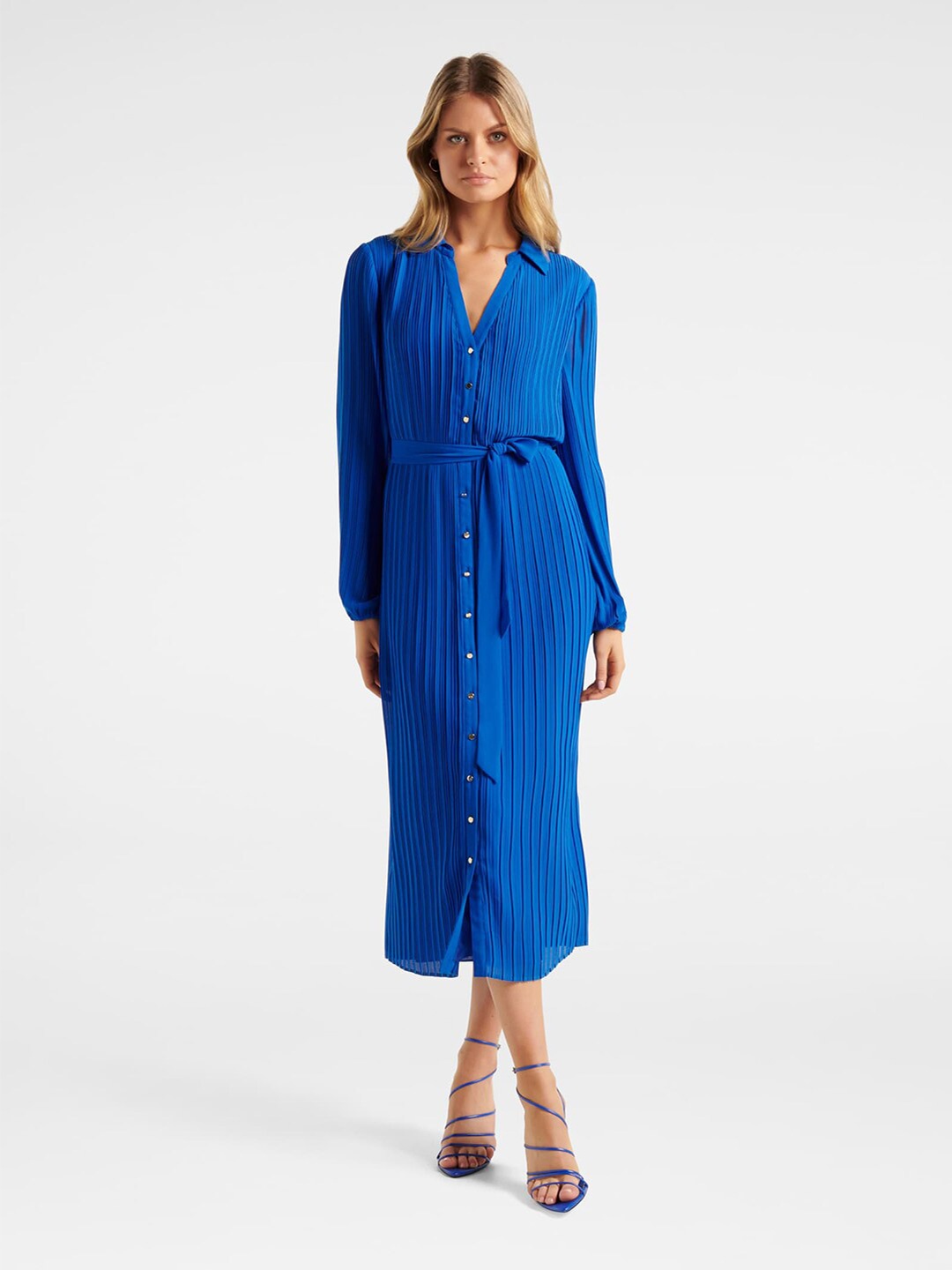 

Forever New Women Blue Shirt Midi Dress