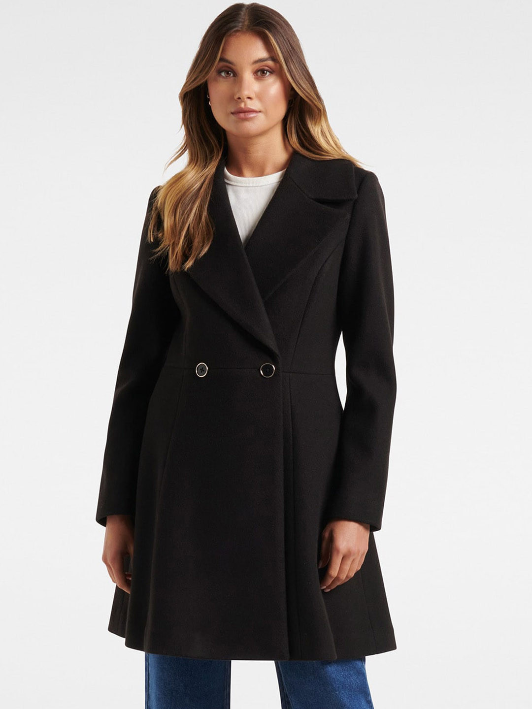 

Forever New Women Black Solid Polyester Pea Coat