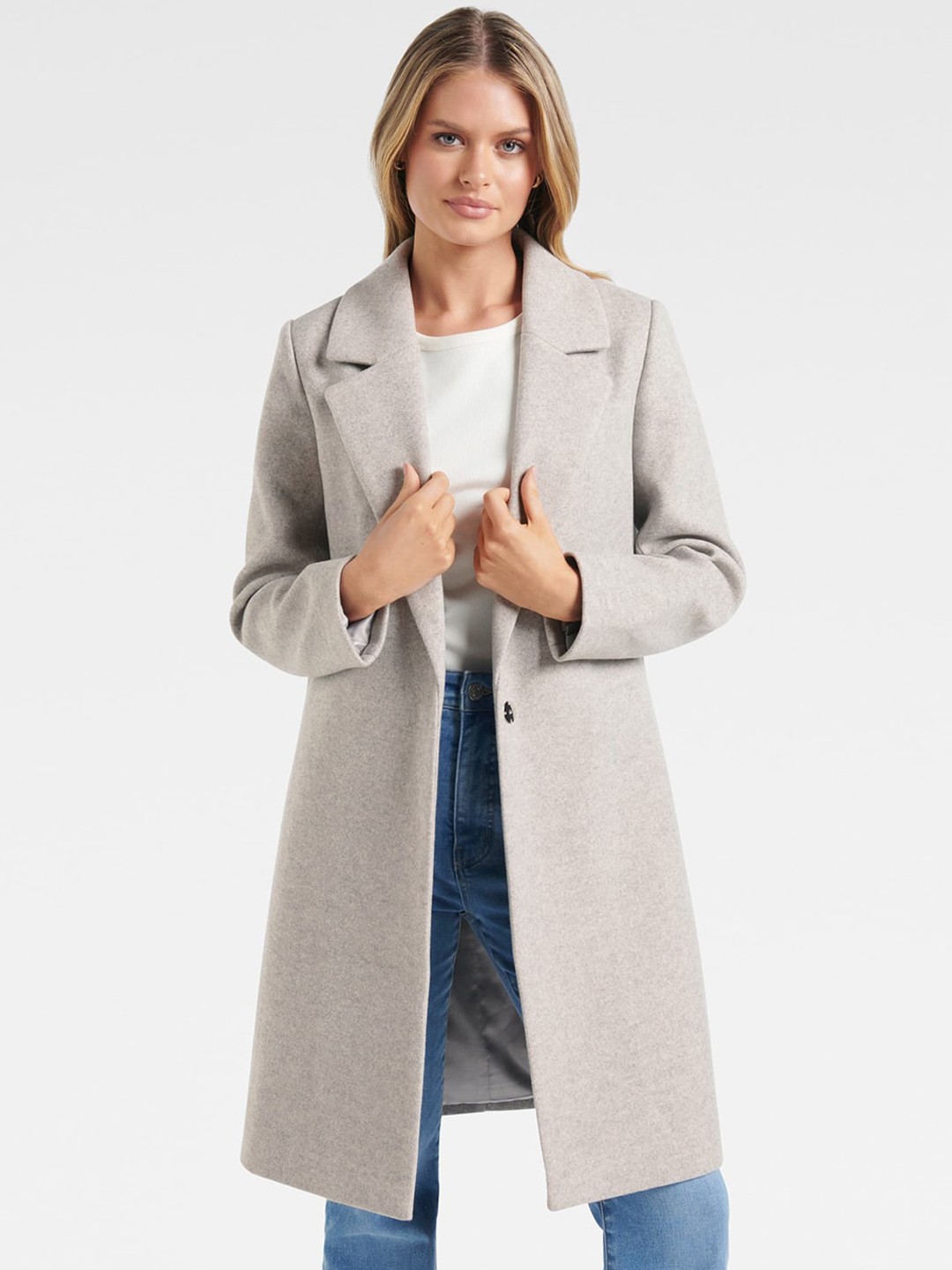 

Forever New Women Solid Long Line Coats, Grey