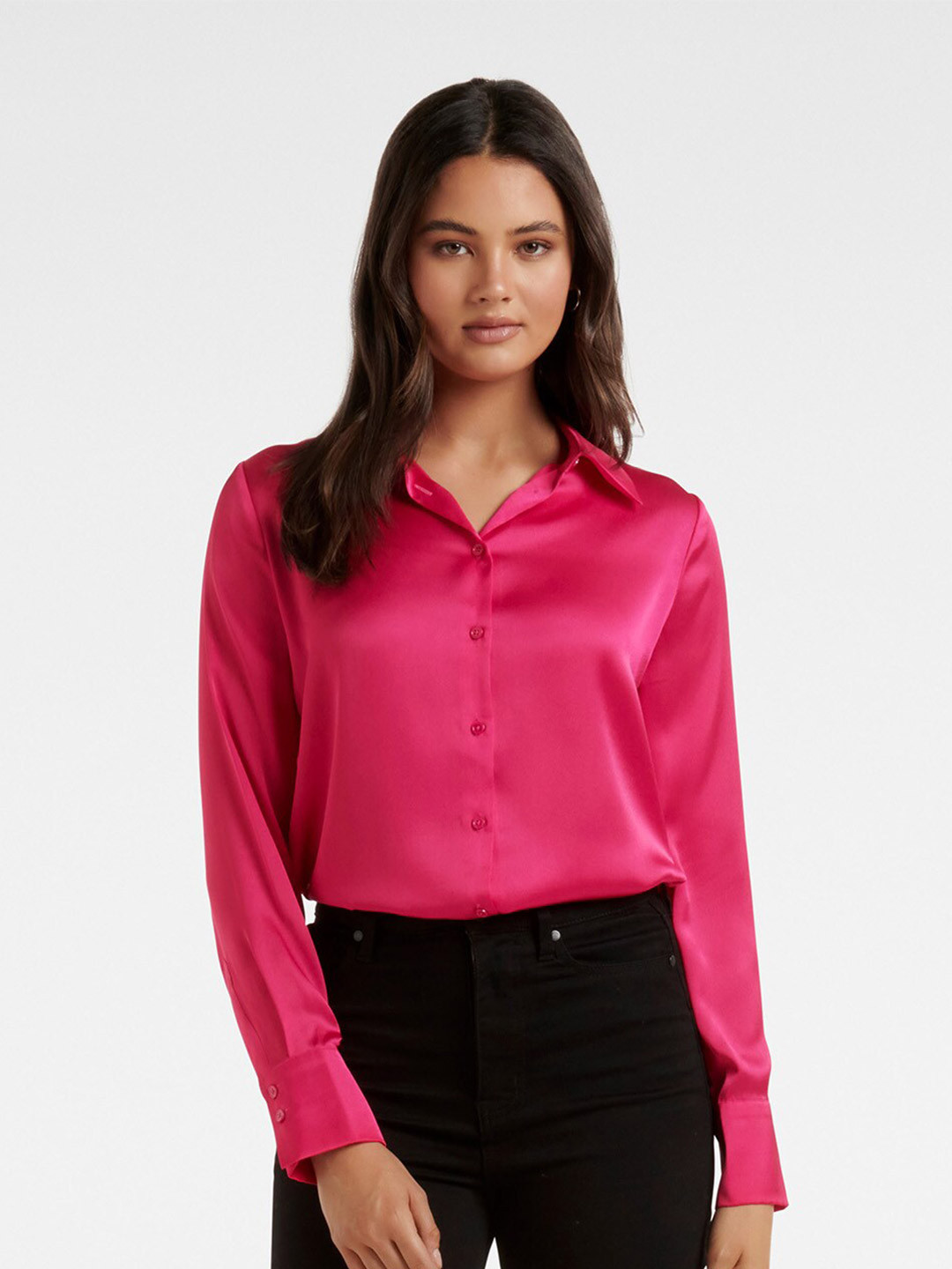 

Forever New Women Pink Satin Formal Shirt