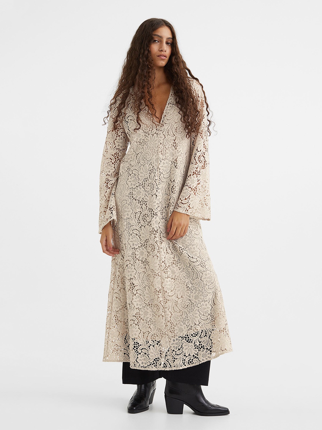 

H&M Women Beige Lace A-line Dress