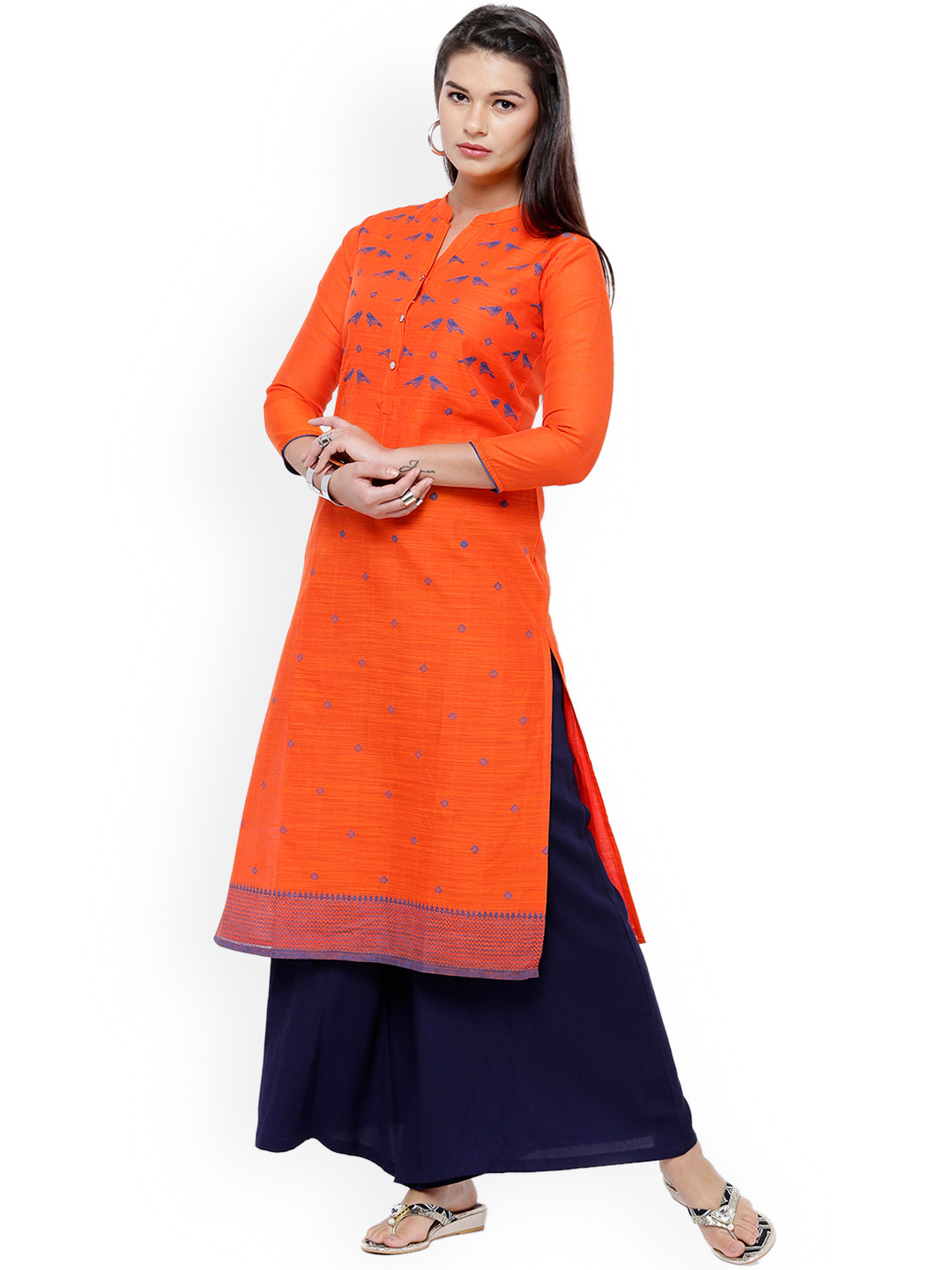 

Vishudh Women Orange Embroidered Straight Kurta