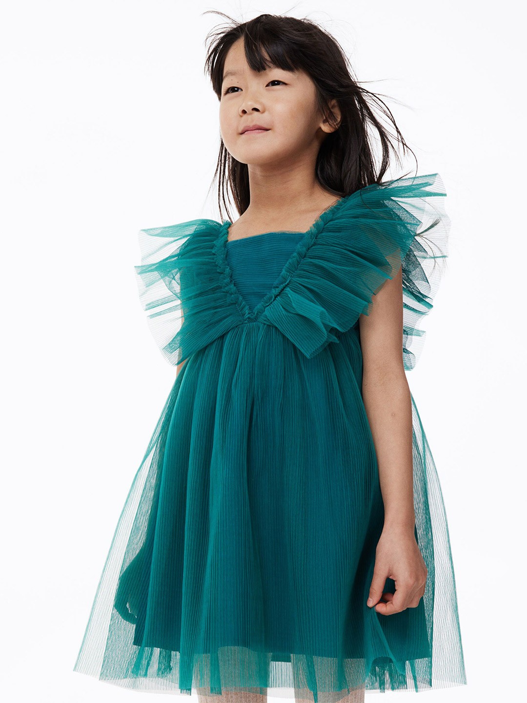 

H&M Girls Pleated Tulle Dress, Green