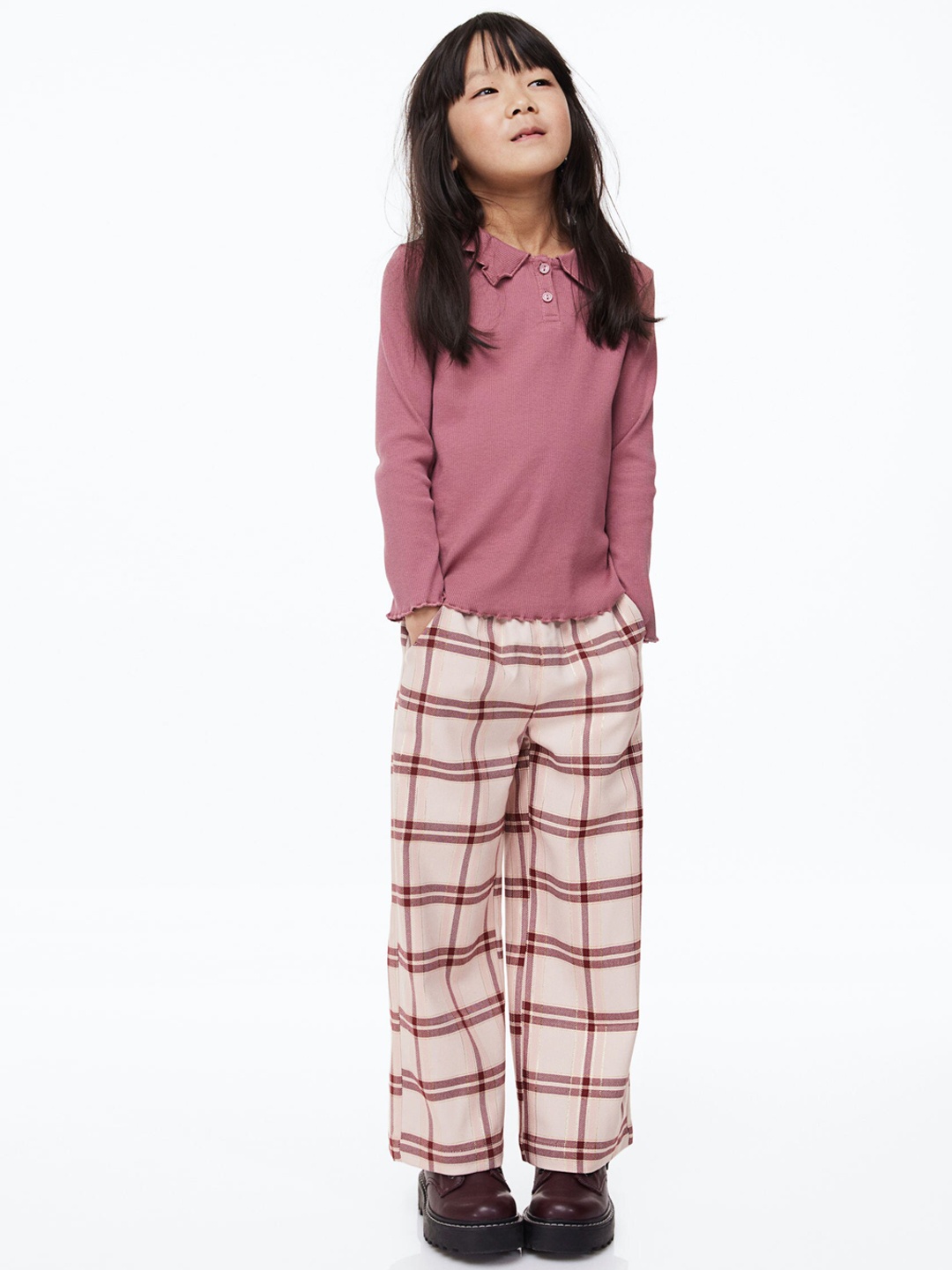 

H&M Girls Checked Loose Fit Trousers, Multi