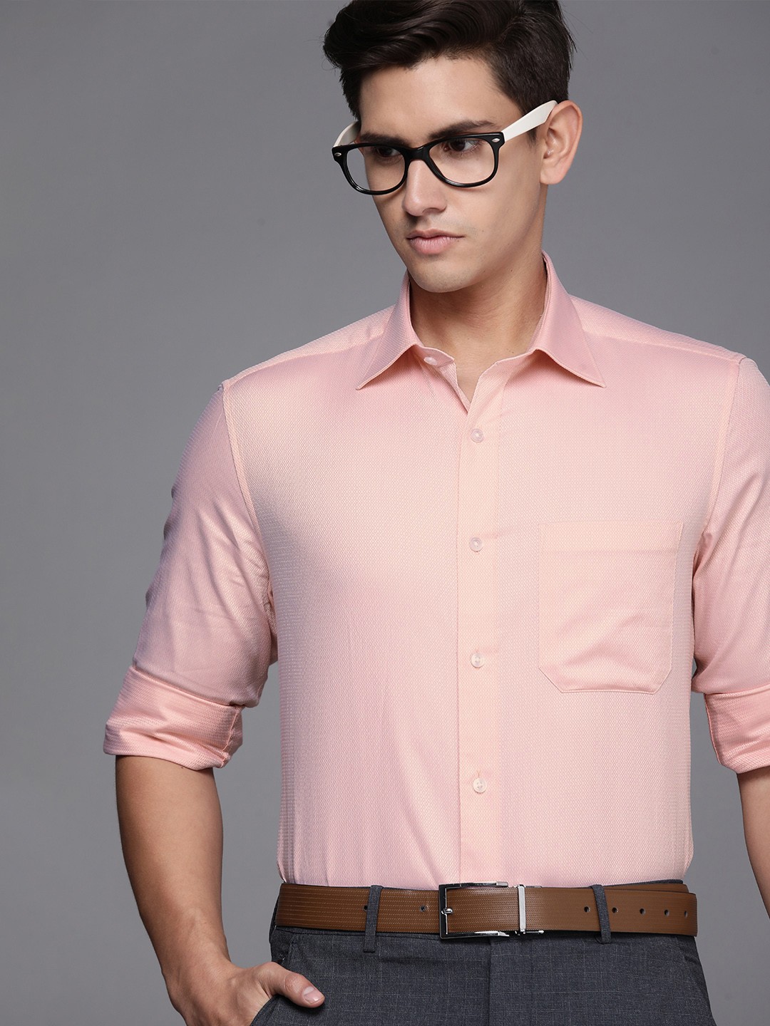 

Louis Philippe Pure Cotton Classic Fit Printed Formal Shirt, Pink