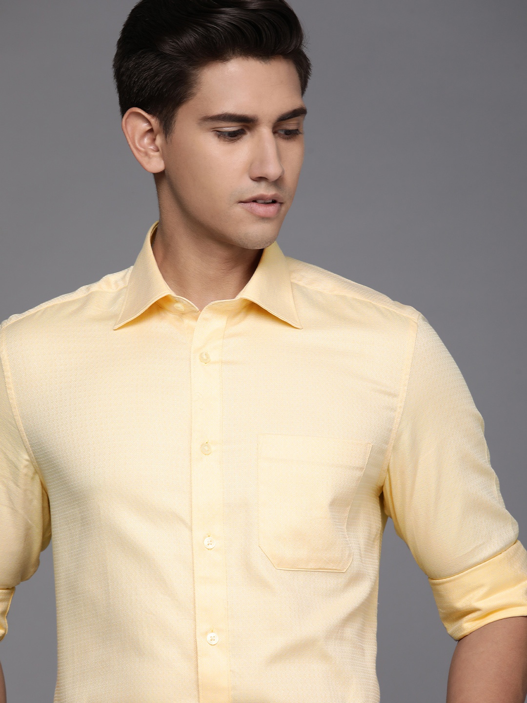 

Louis Philippe Men Yellow Self-Design Classic Pure Cotton Formal Shirt