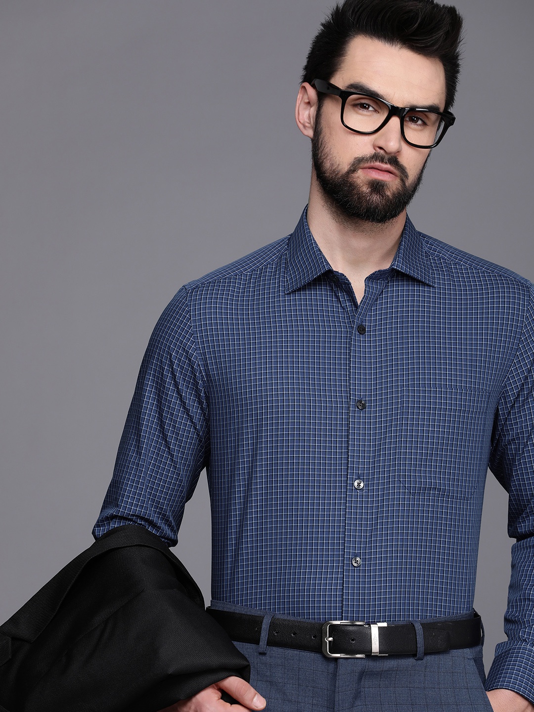

Louis Philippe Pure Cotton Classic Fit Checked Formal Shirt, Blue
