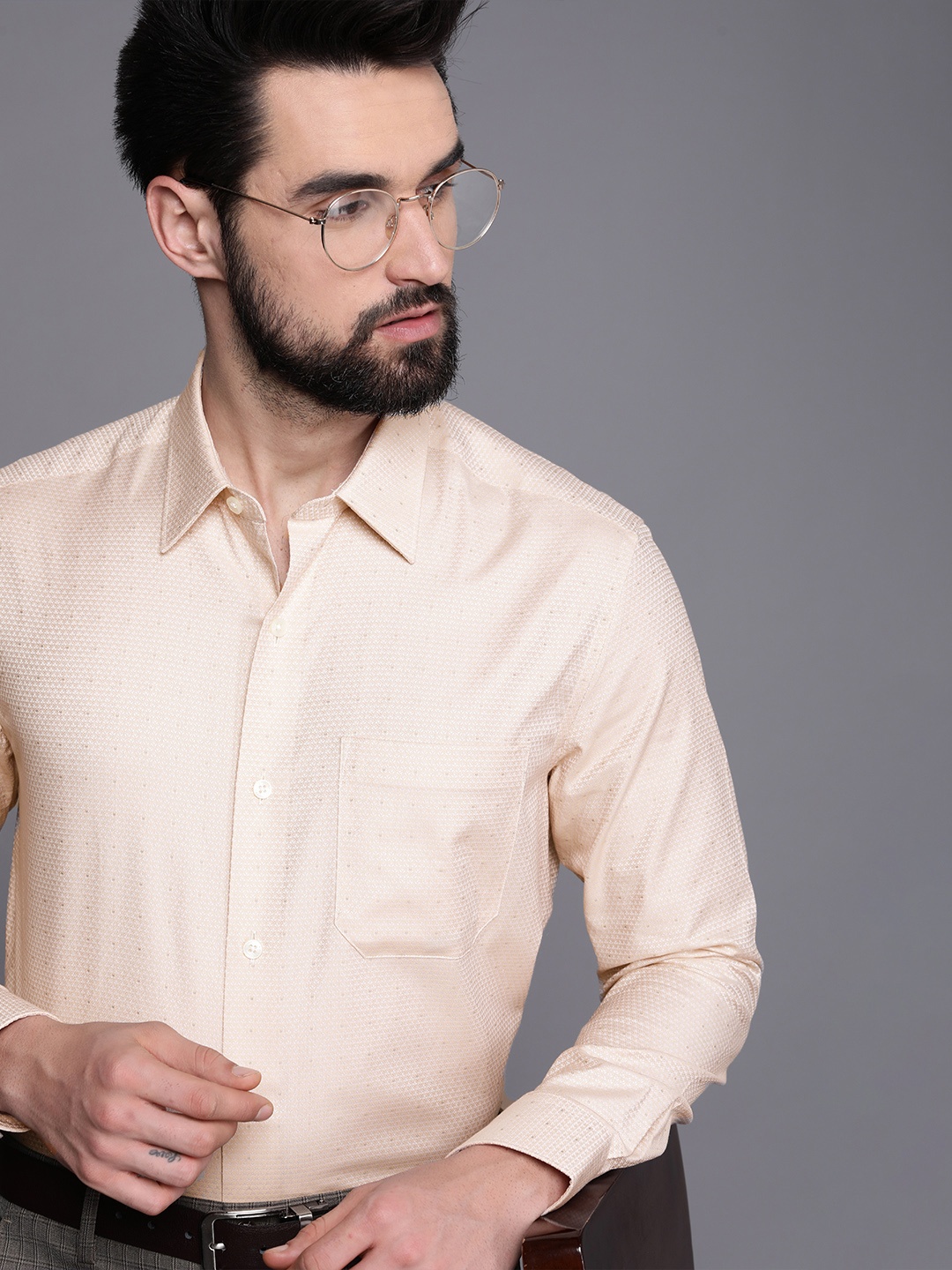 

Louis Philippe Gods & Kings Men Beige Classic Long Sleeves Giza Cotton Formal Shirt
