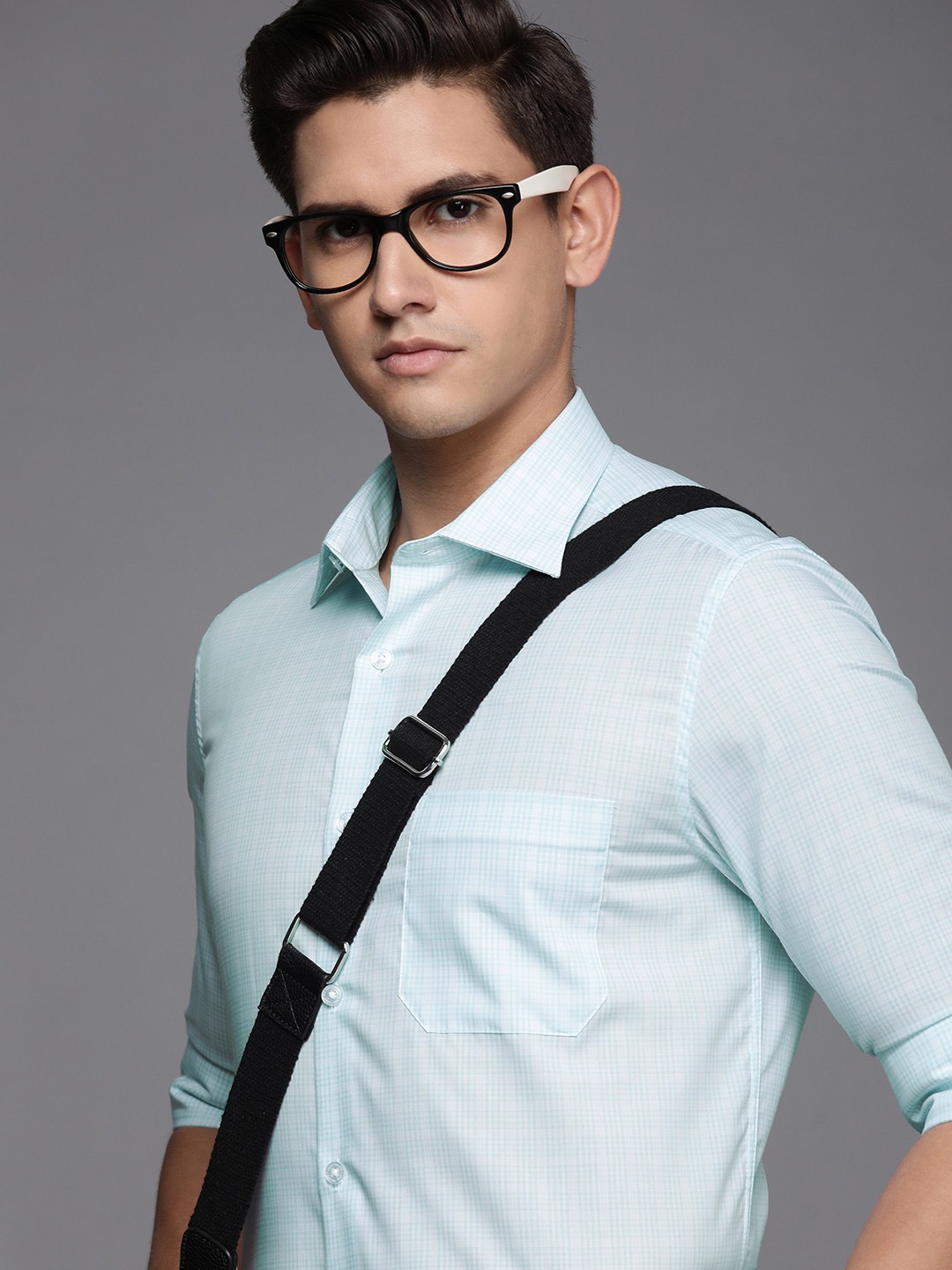 

Louis Philippe Men Light Blue Classic Checked Pure Cotton Casual Shirt