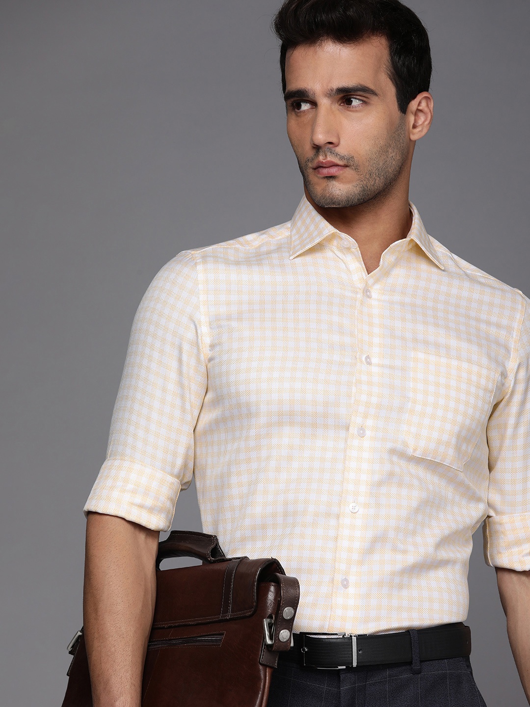 

Louis Philippe Pure Cotton Classic Fit Checked Formal Shirt, Yellow