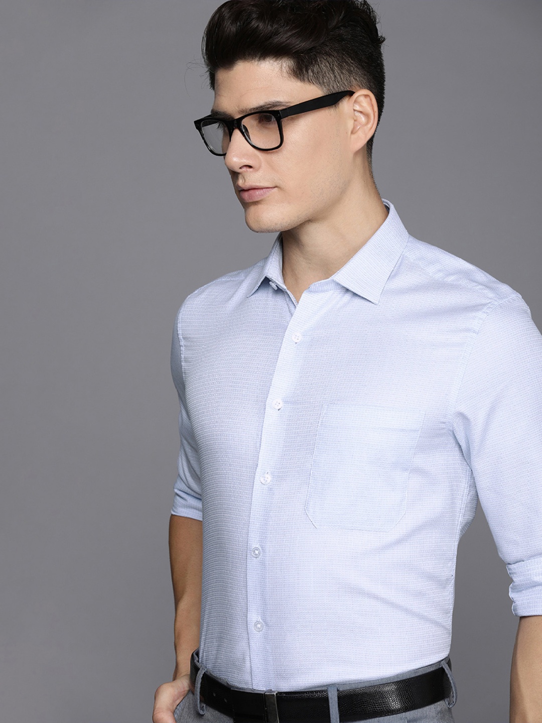 

Louis Philippe Slim Fit Micro-Ditsy Printed Pure Cotton Formal Shirt, Blue