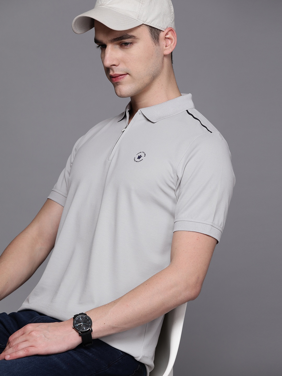 

Louis Philippe Men Grey Polo Collar T-shirt