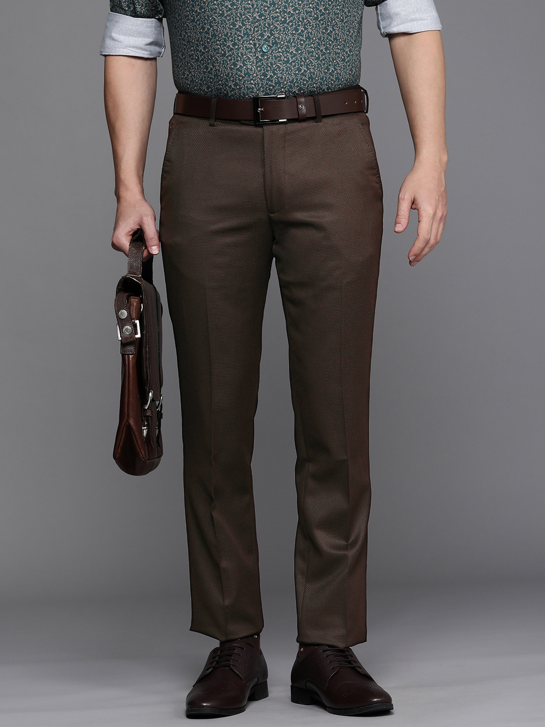 

Louis Philippe Men Brown Textured Slim Fit Formal Trousers