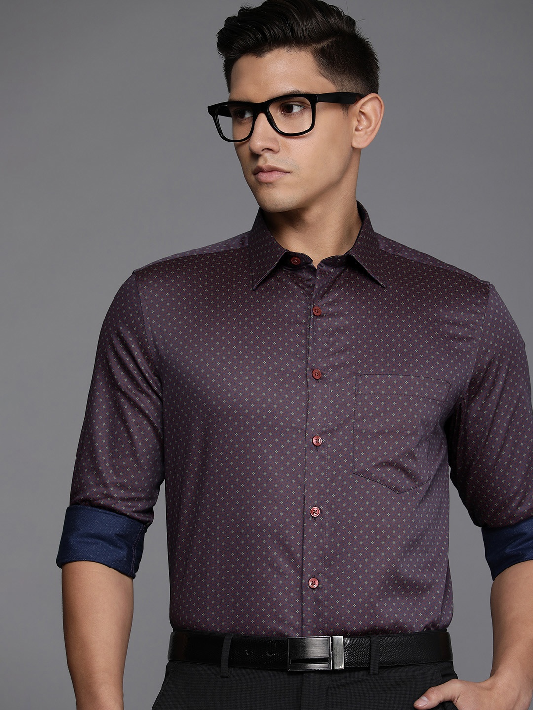 

Louis Philippe Pure Cotton Slim Fit Opaque Printed Formal Shirt, Maroon