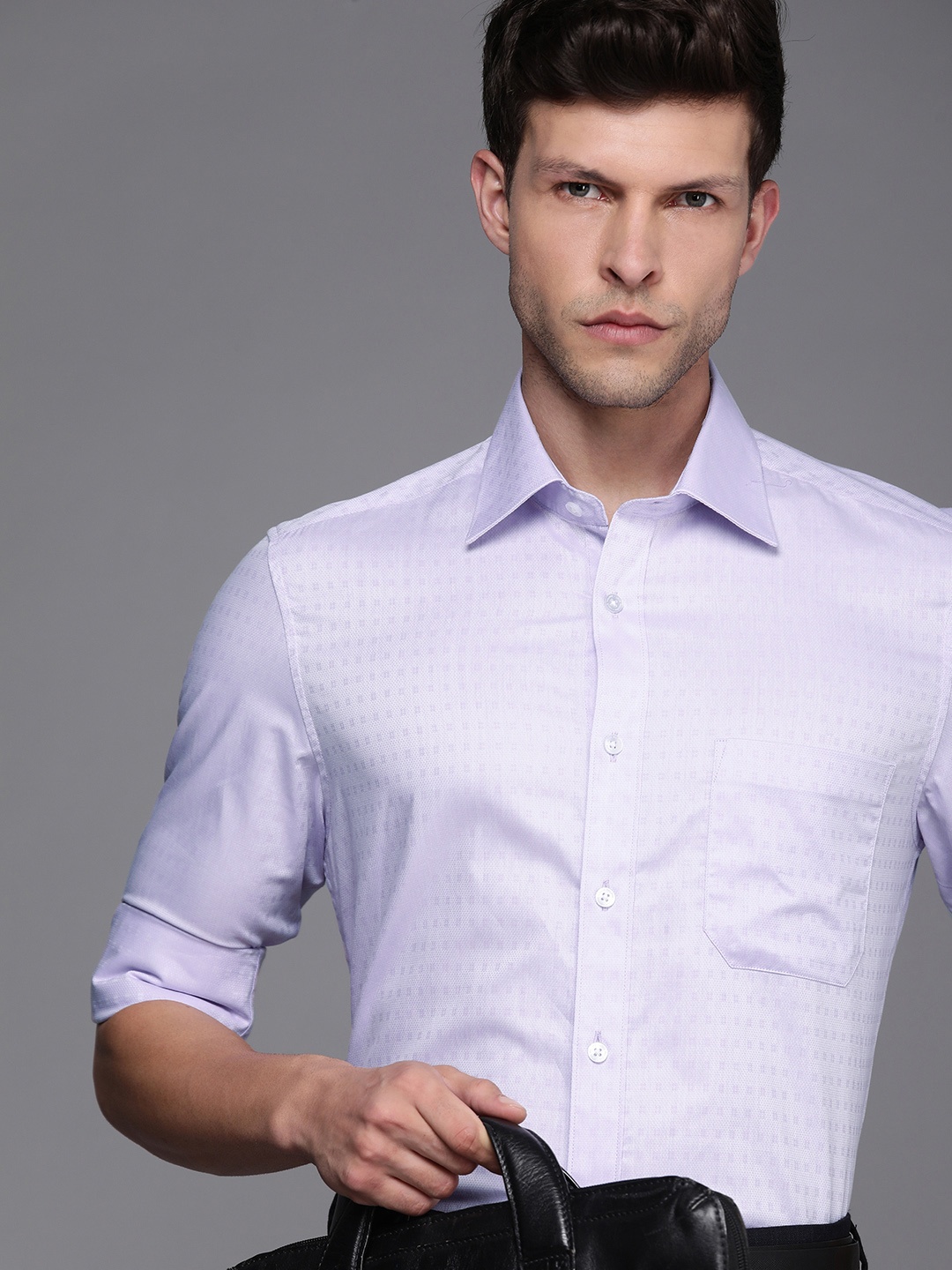 

Louis Philippe Men Lavender Classic Fit Textured Pure Cotton Formal Shirt
