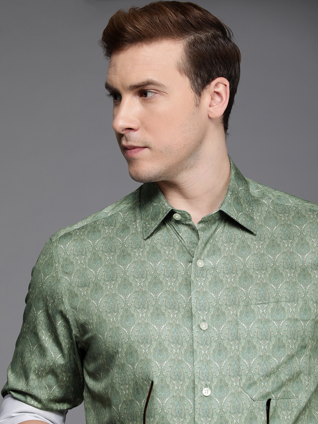 

Louis Philippe Pure Cotton Classic Fit Printed Formal Shirt, Green