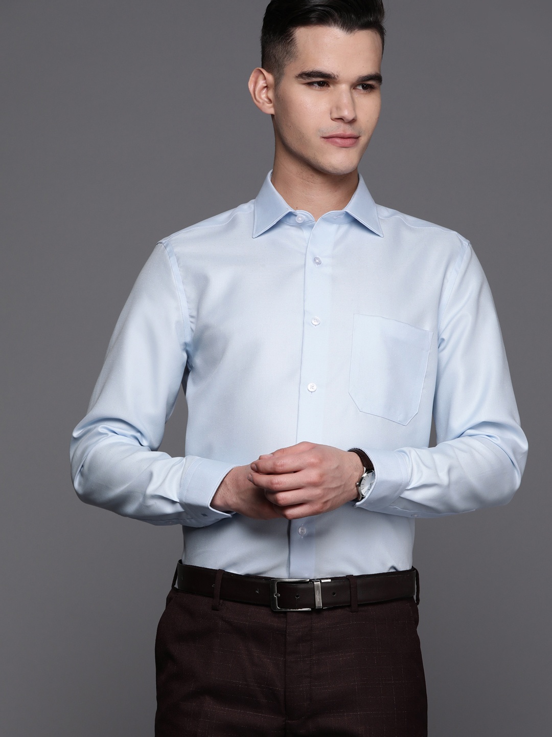 

Louis Philippe Men Premium Cotton Classic Formal Shirt, Blue