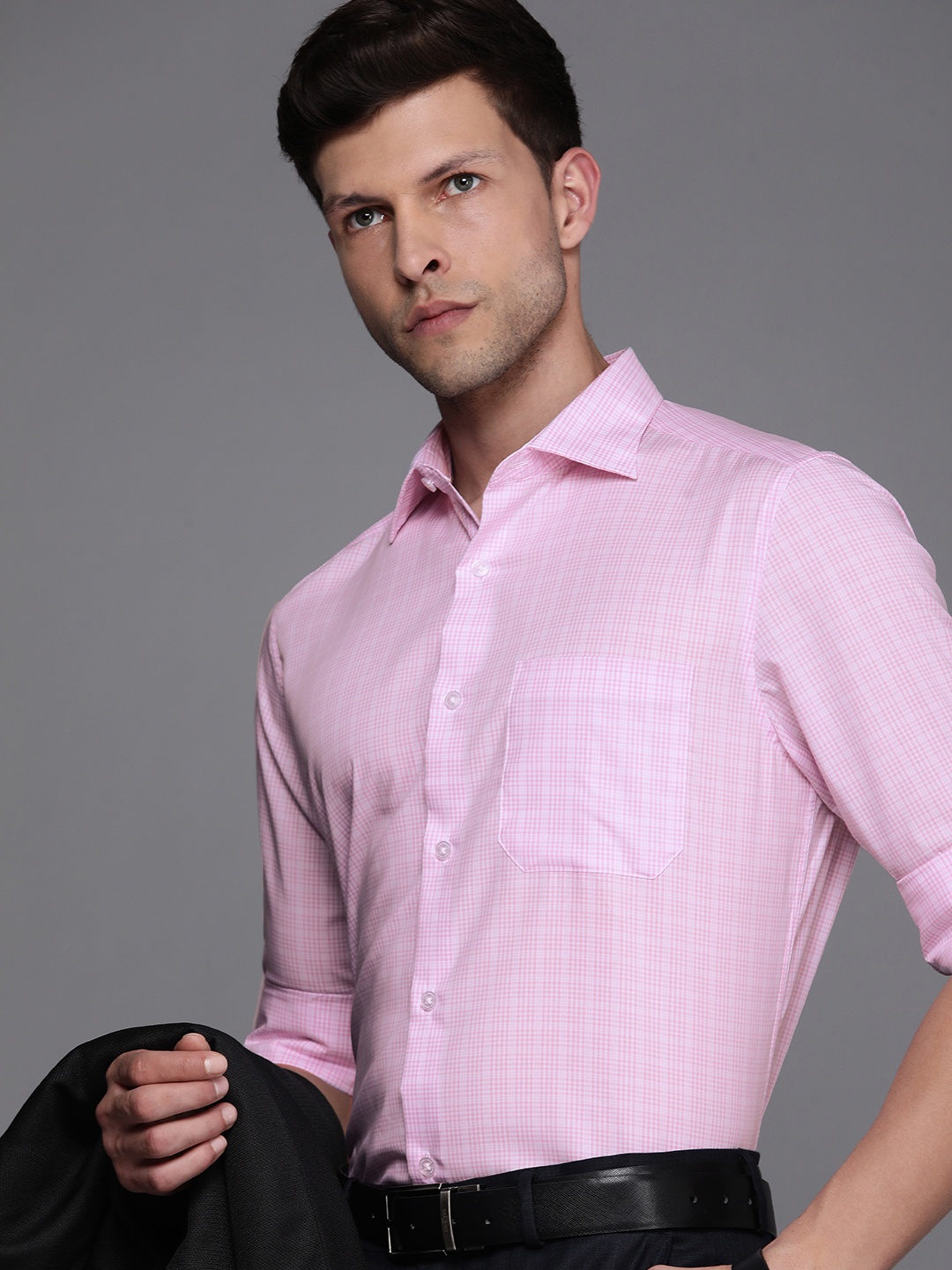 

Louis Philippe Men Pink Pure Cotton Classic Checked Formal Shirt