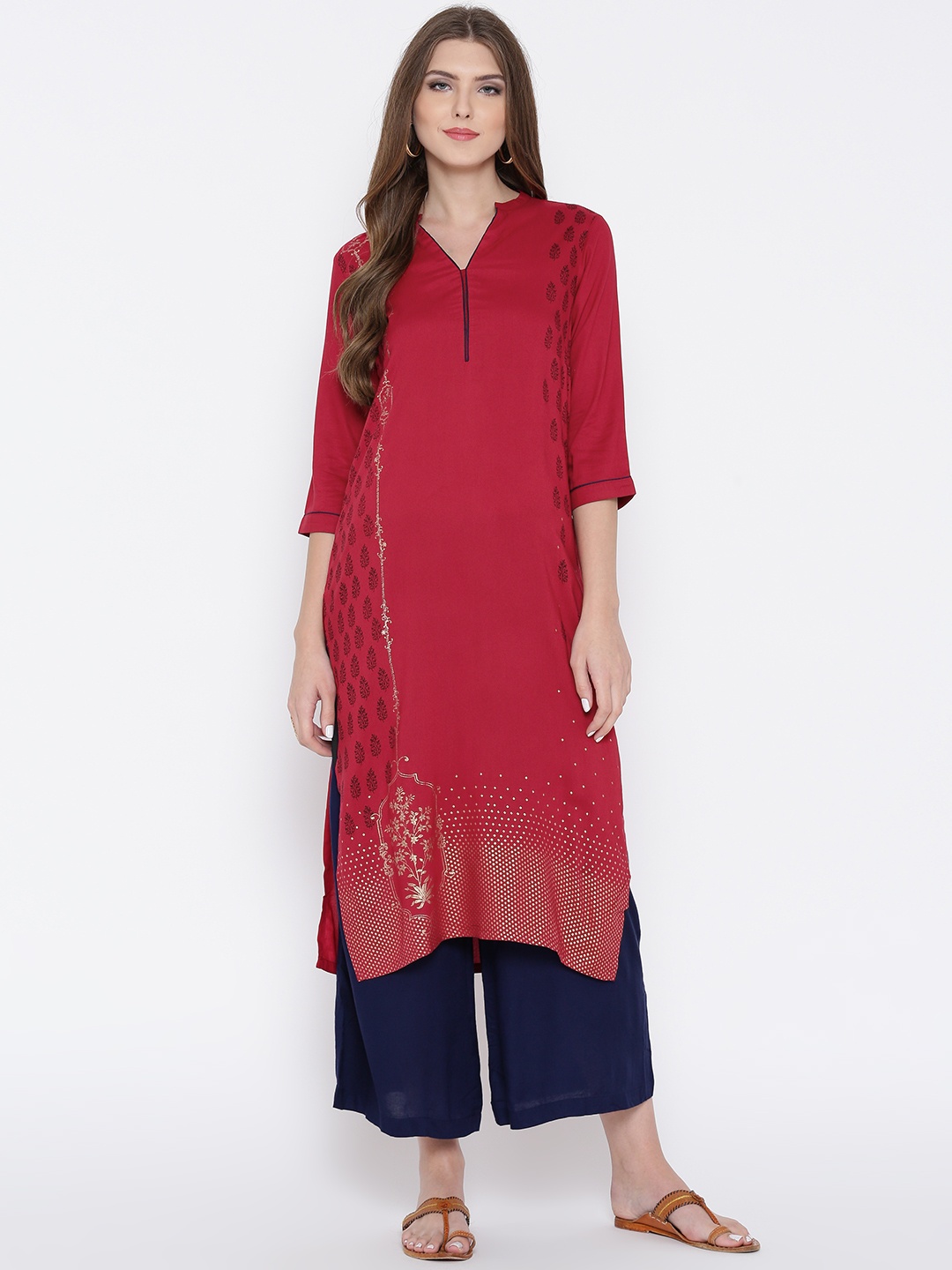 

AURELIA Women Red Printed Straight Kurta