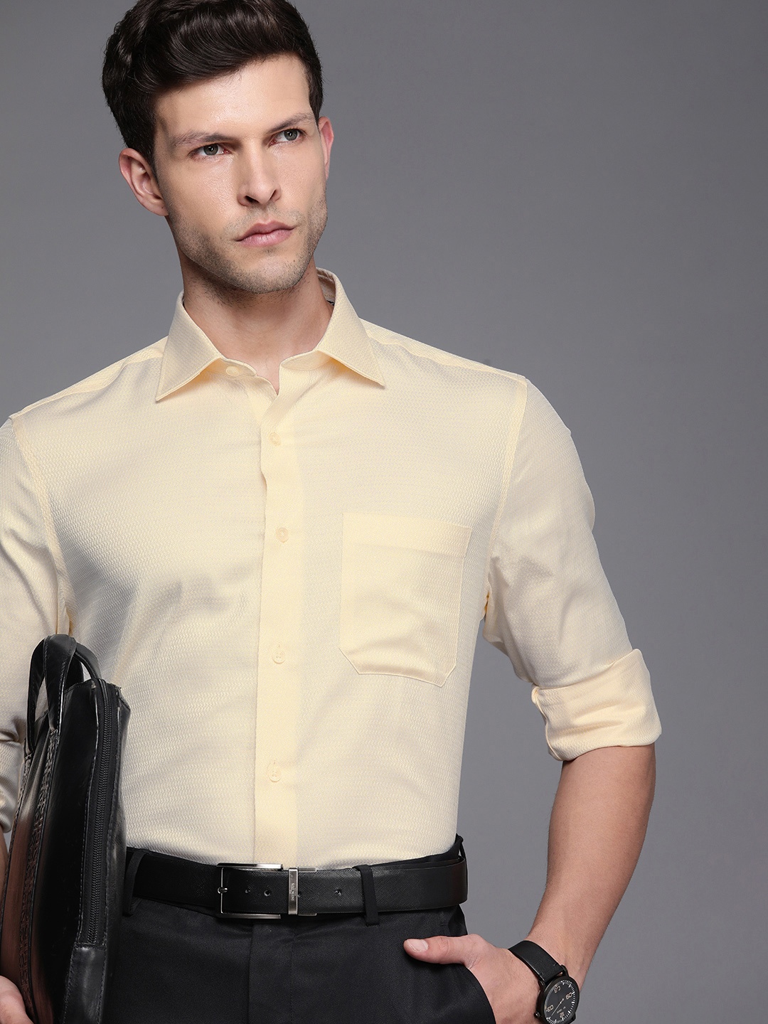 

Louis Philippe Self-Design Classic-Fit Pure Cotton Formal Shirt, Yellow