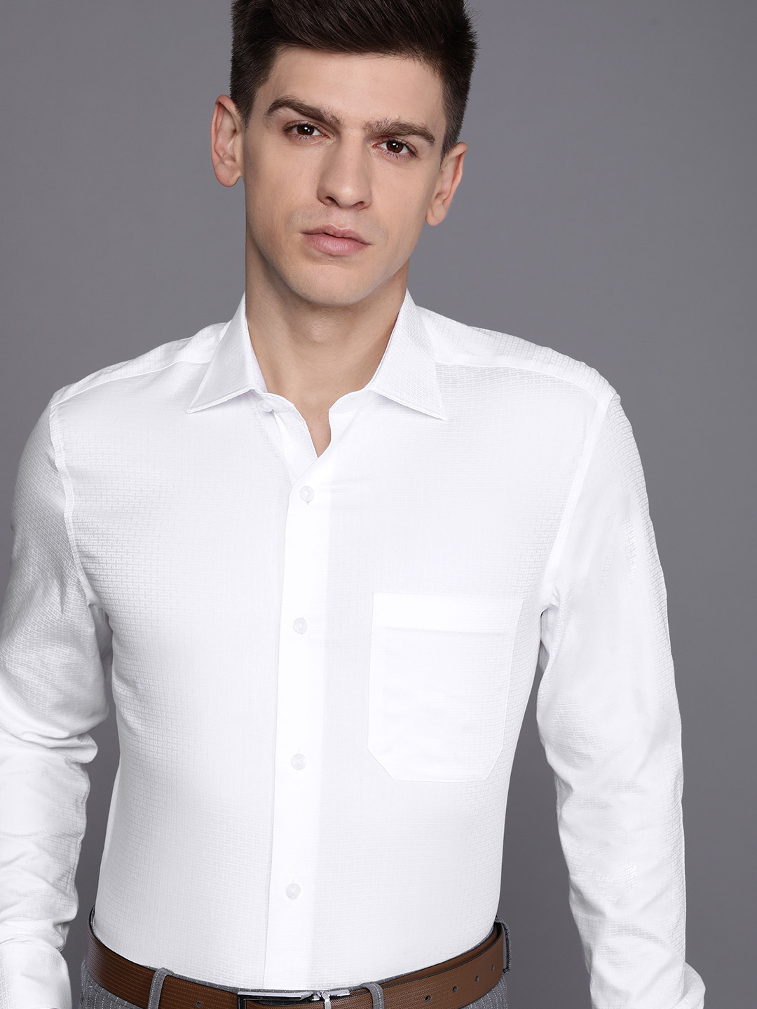 

Louis Philippe Pure Cotton Classic Fit Textured Formal Shirt, White