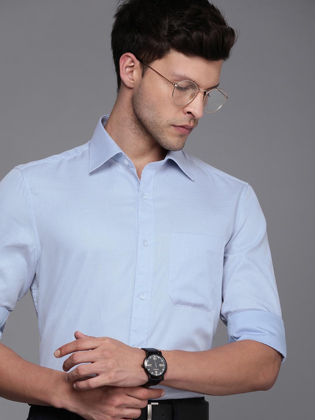 

Louis Philippe Men Blue Classic Fit Textured Pure Cotton Formal Shirt