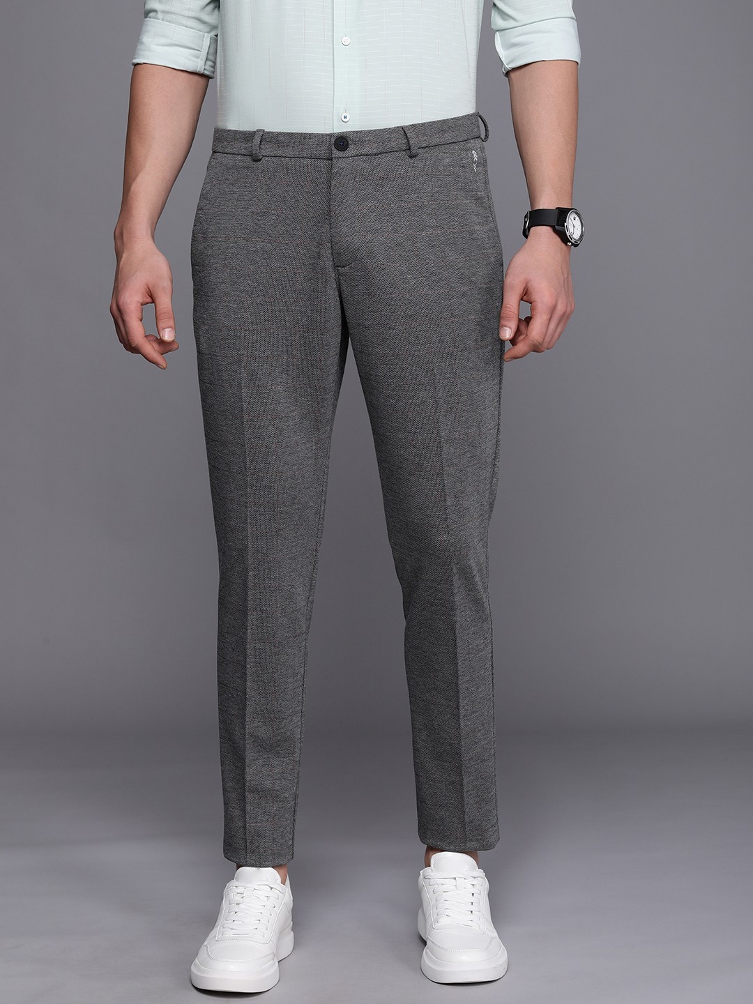 

Louis Philippe Ath. Work Men Charcoal Grey Checked Tapered Fit Trousers