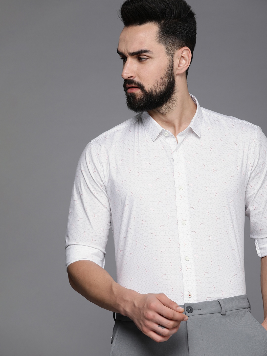 

Louis Philippe Ath.Work Super Slim Fit Printed Casual Shirt, White