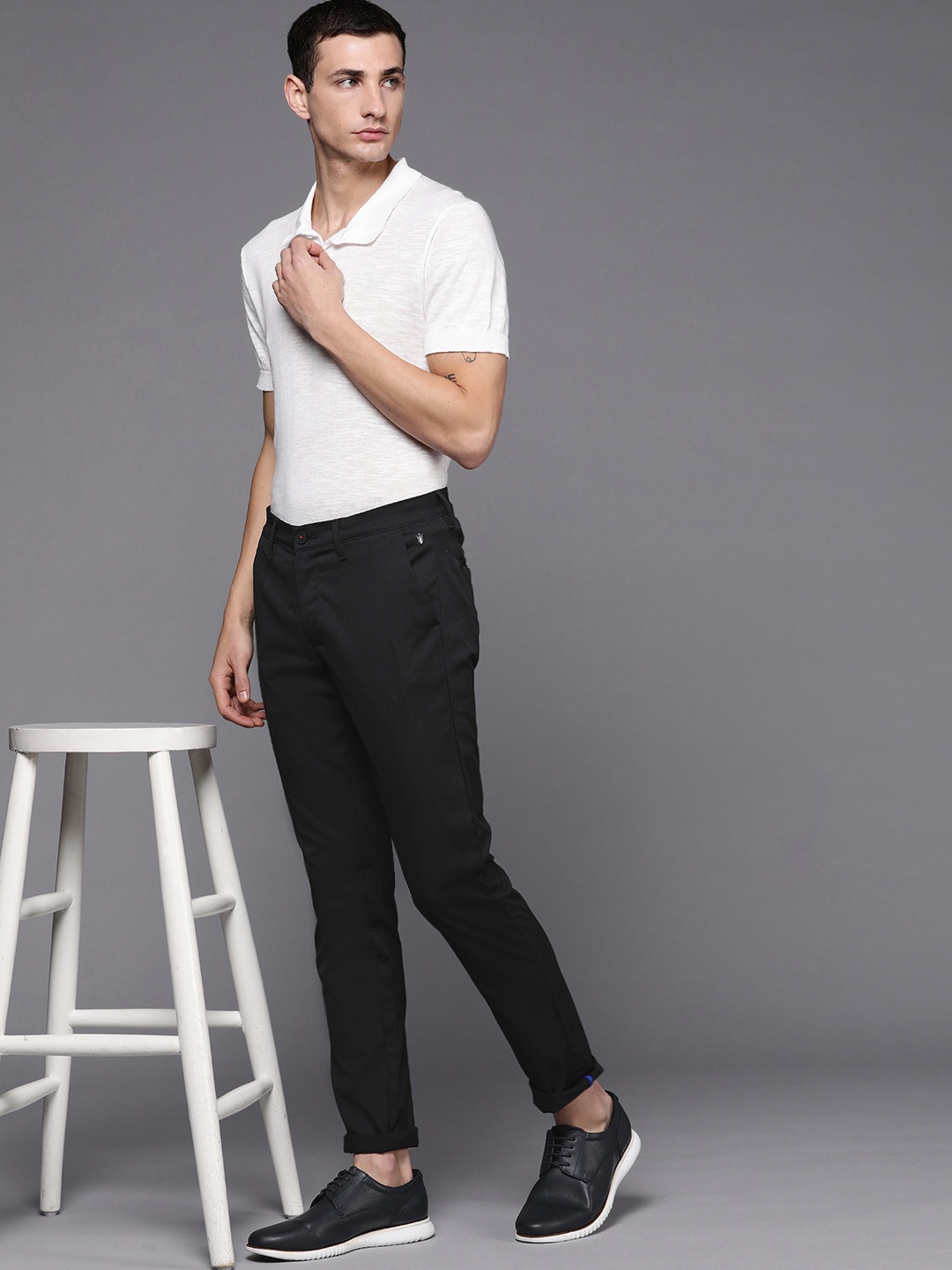 Louis Philippe Ath.Work Men Super Slim Fit Casual Trousers, Black