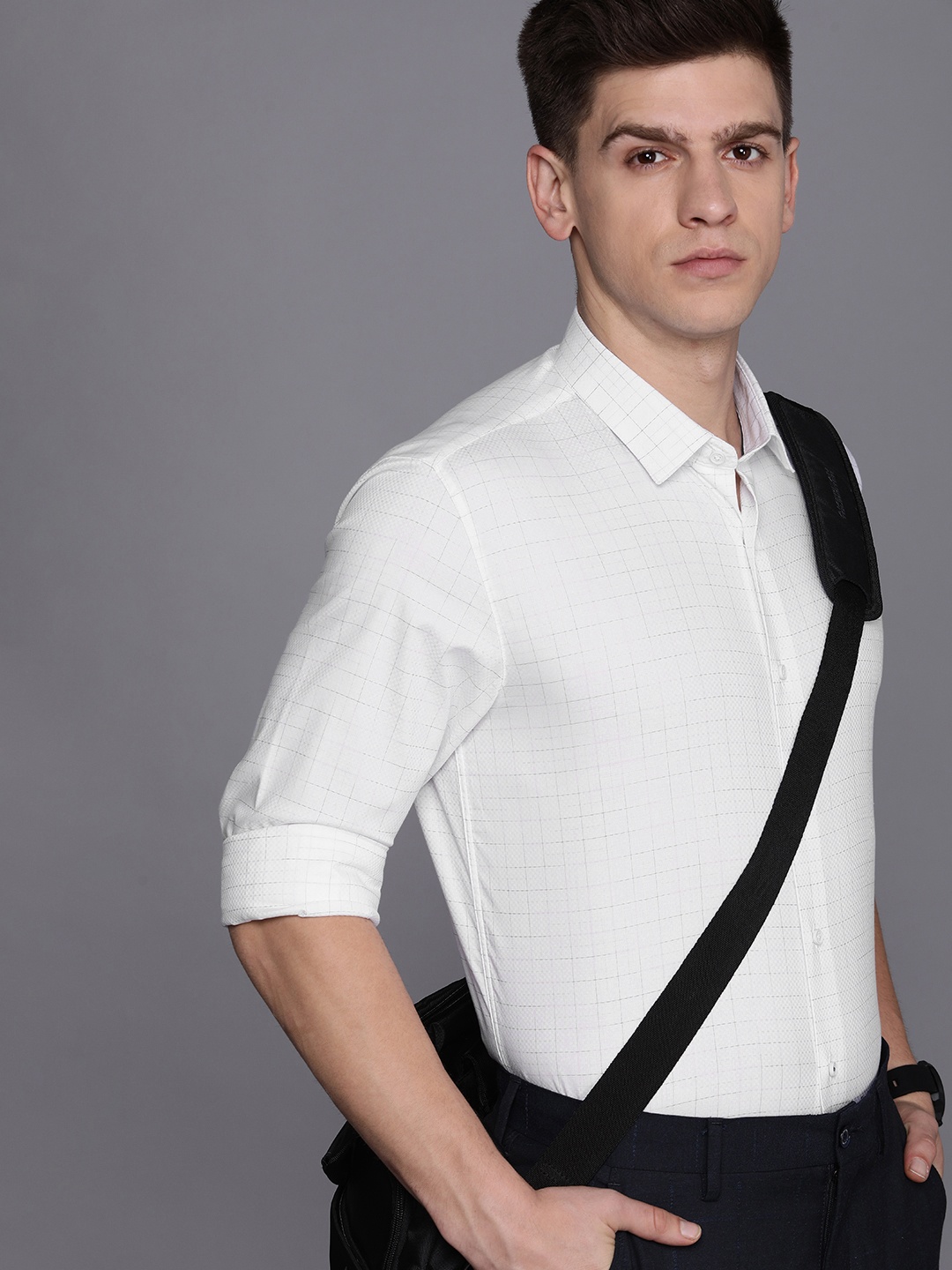 

Louis Philippe Ath. Work Men White Checked Super Slim Fit Semiformal Shirt