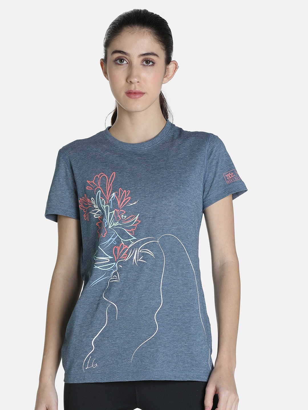 

Puma Women Grey Printed Extended Sleeves T-shirt