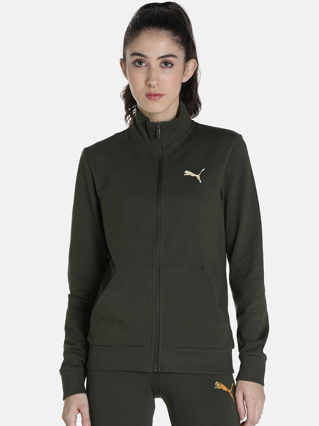 

Puma Women Solid Pure Cotton Regular Fit Jacket, Green