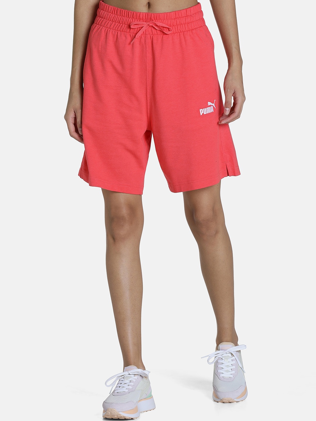 

Puma Women Solid Cotton Relaxed Fit Shorts, Pink