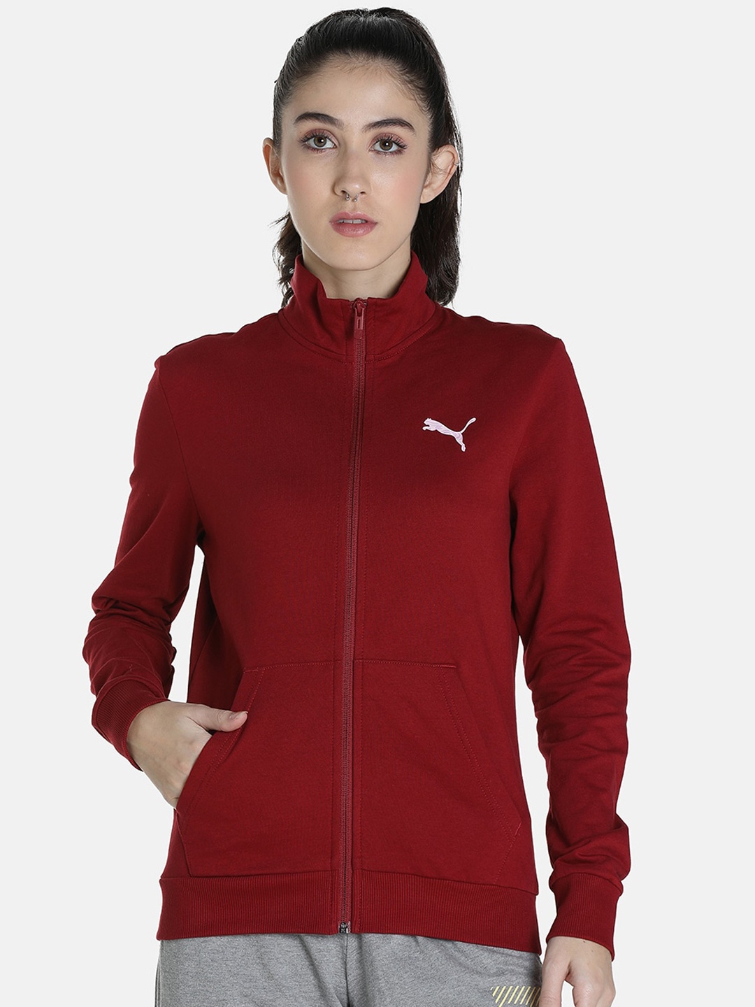 

Puma Women Regular Fit Solid Pure Cotton Jacket, Red