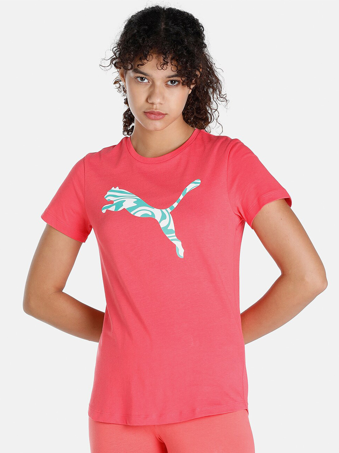 

Puma Women Pink PUMA Graphic Cotton Printed T-shirt, Coral