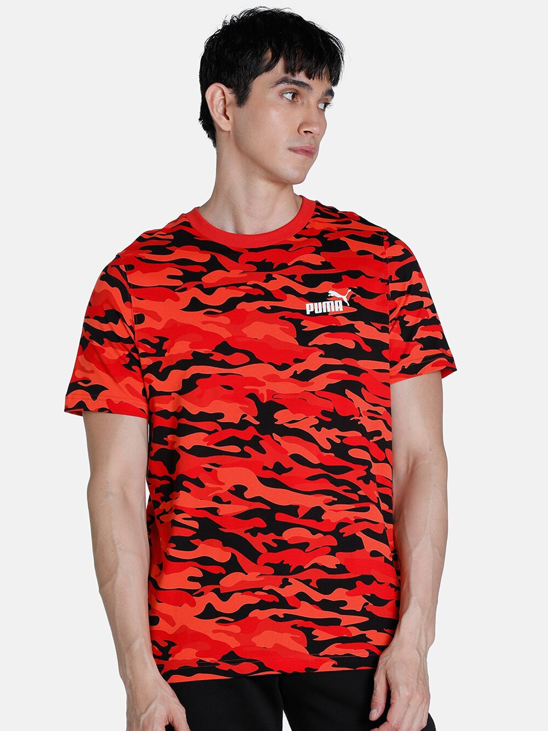 

Puma Men Red & Black Camouflage Essentials+ Camo Printed T-shirt