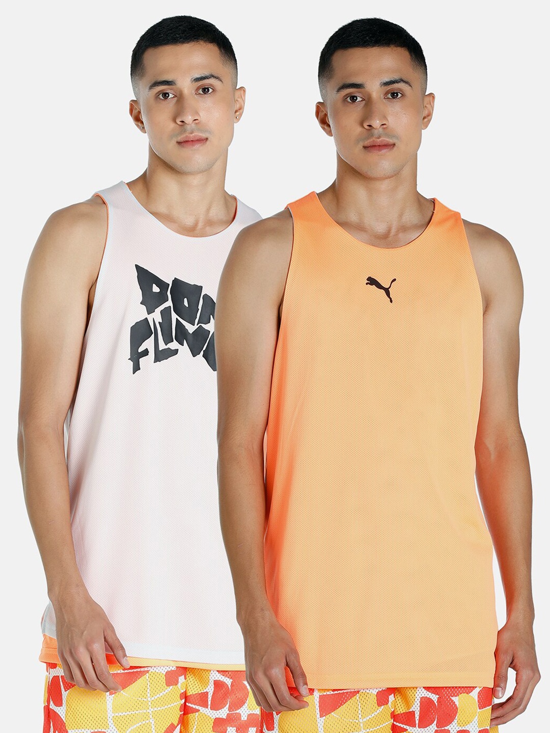 

Puma Men Set Of 2 Off White & Orange T-shirt