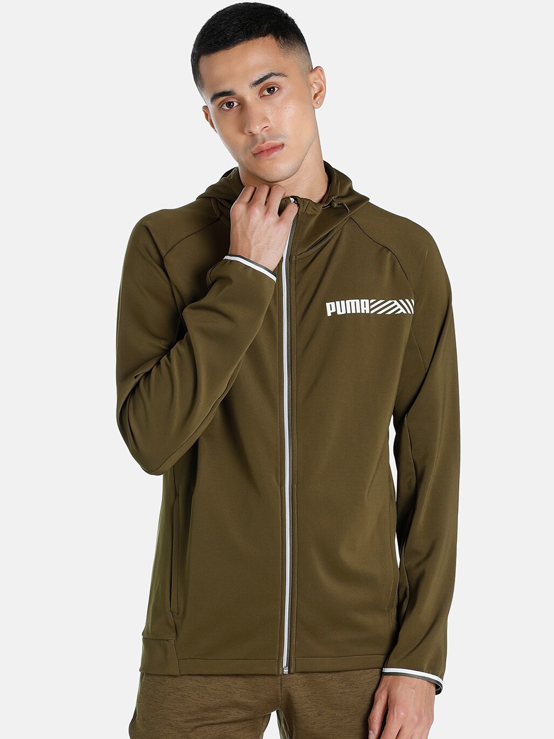

Puma Men Olive Green Tec Regular Fit Sport Jacket