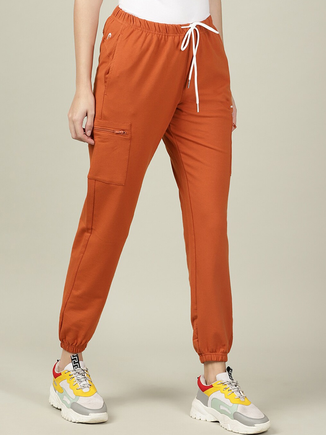 

Head Women Orange Solid Pure Cotton Joggers Track Pants