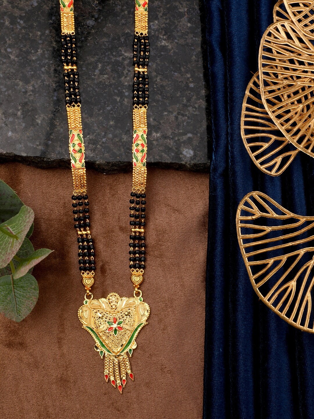 

Vita Bella Women Gold-Plated & Black Beaded Mangalsutra