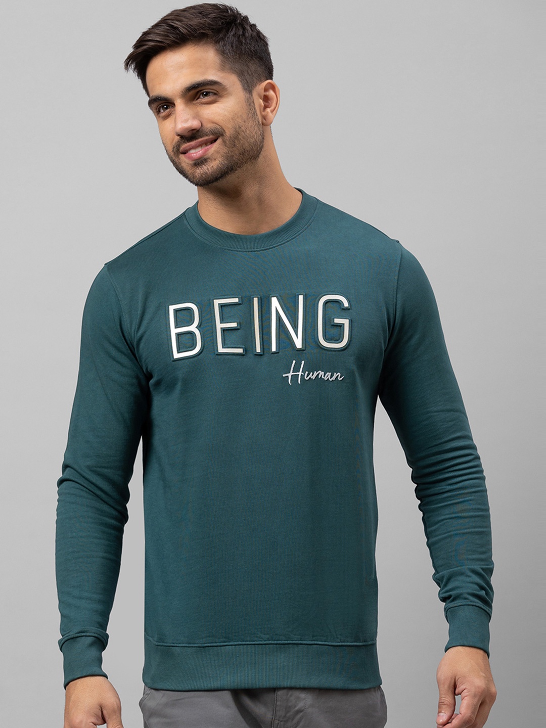 

Being Human Men Teal Printed Sweatshirt