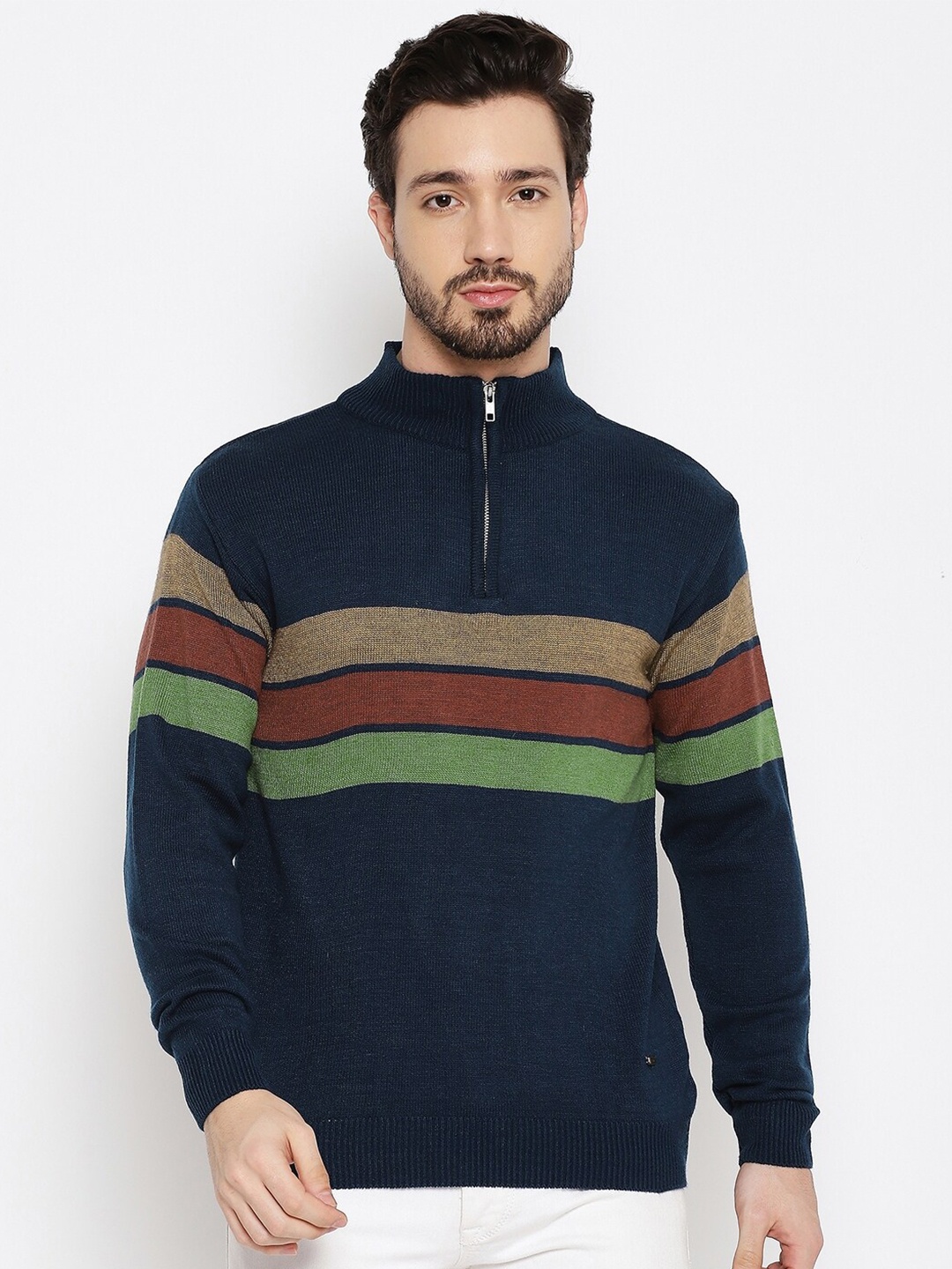

Duke Men Blue & Green Striped Striped Pullover