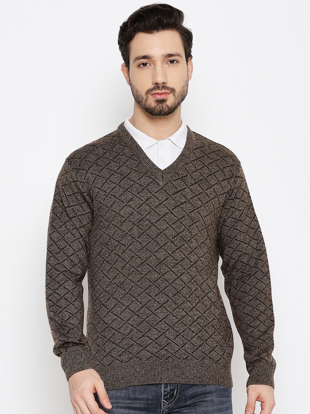 

Duke Men Brown & Black Checked Pullover