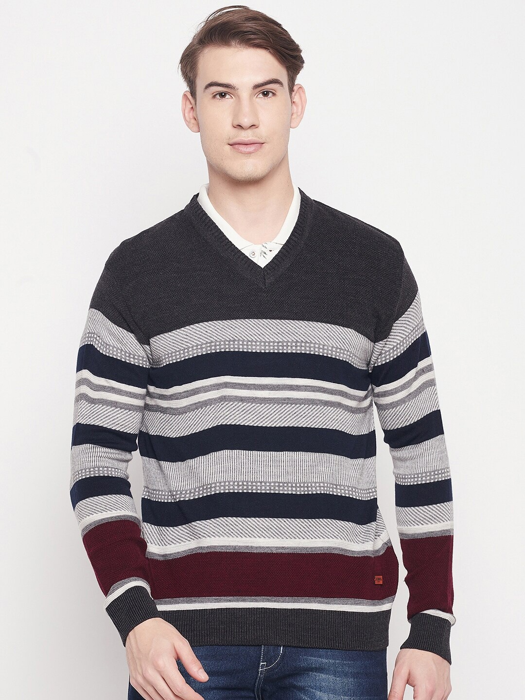 

Duke Men Navy Blue & White Striped Striped Pullover