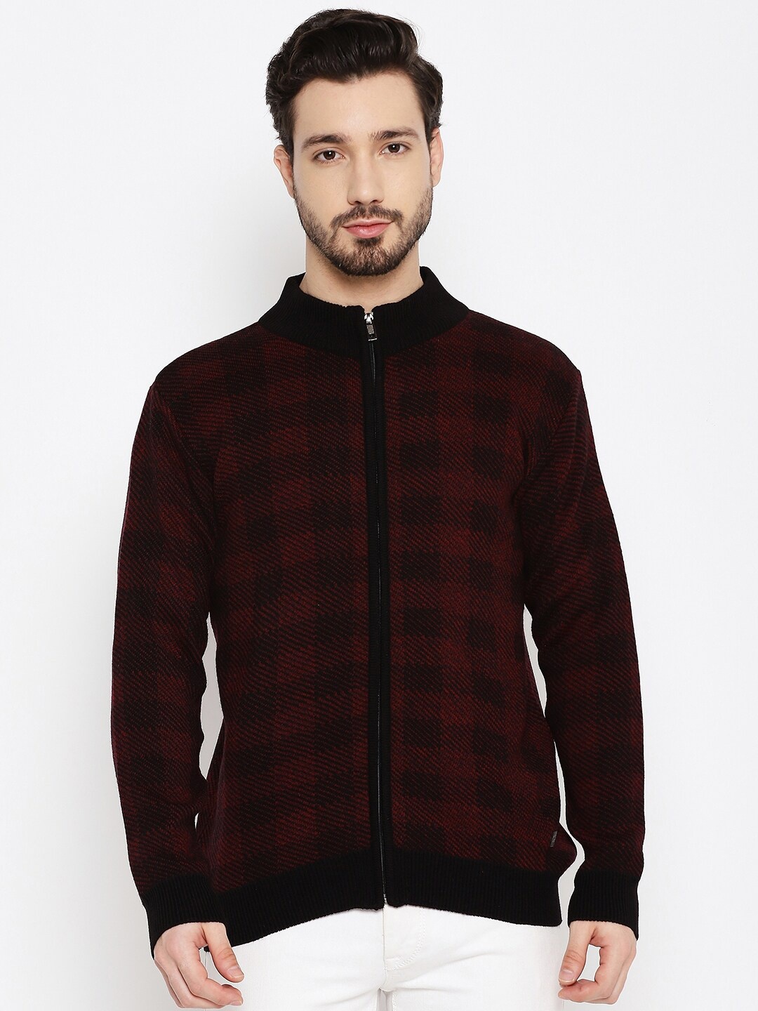

Duke Men Red & Black Checked Checked Cardigan