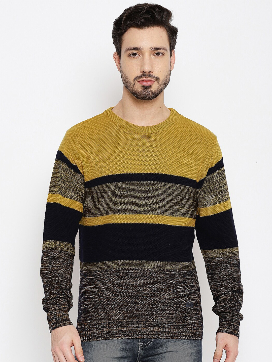 

Duke Men Black & Yellow Striped Striped Pullover