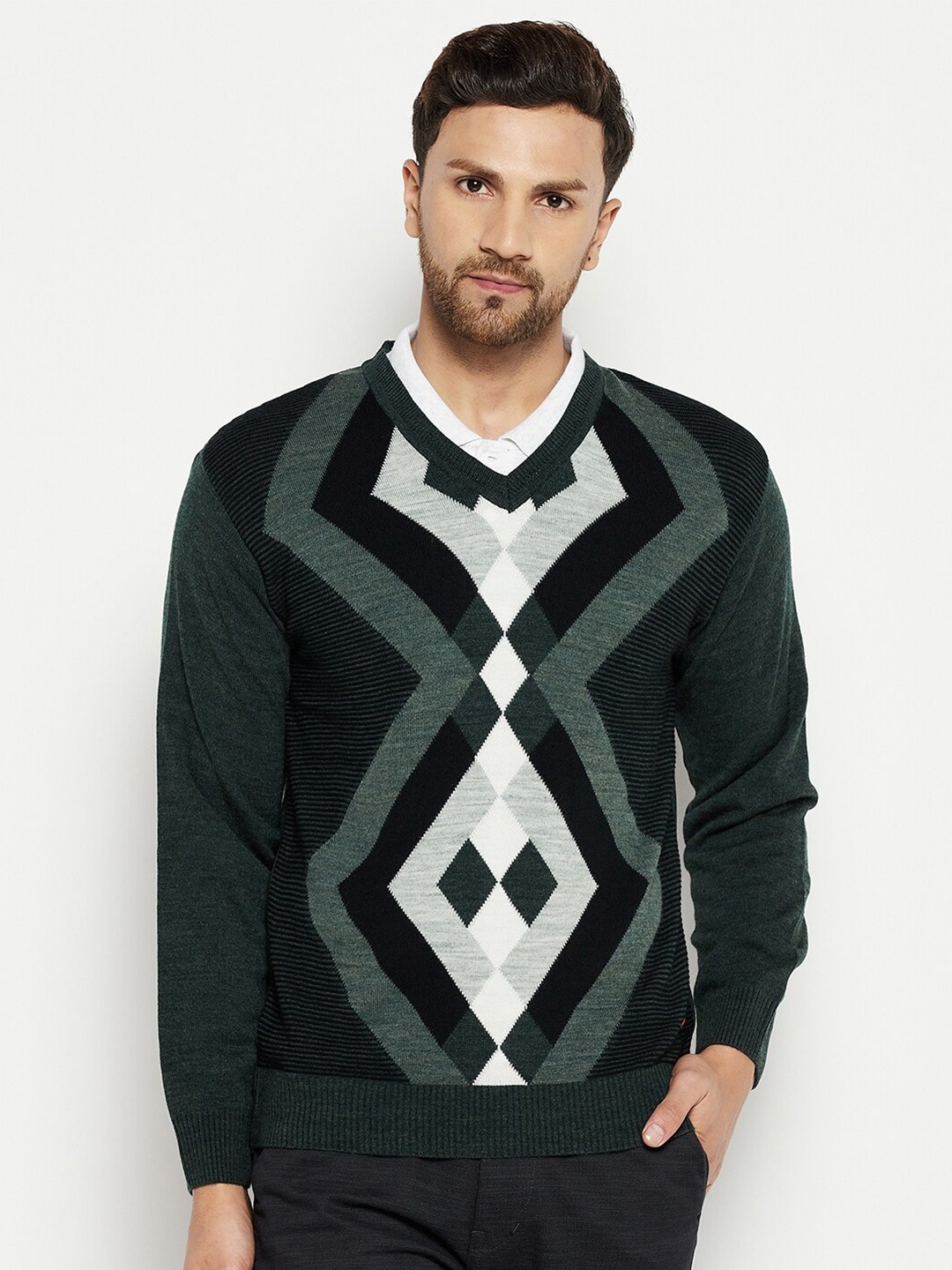 

Duke Men Green & Grey Pullover