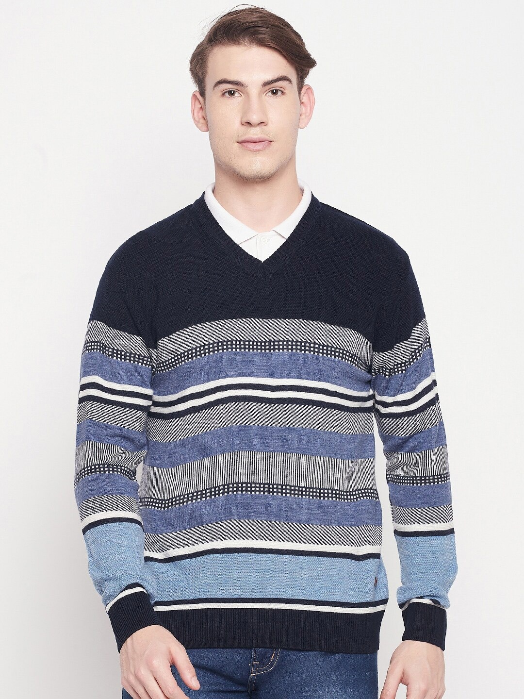 

Duke Men Blue & Black Striped Striped Pullover