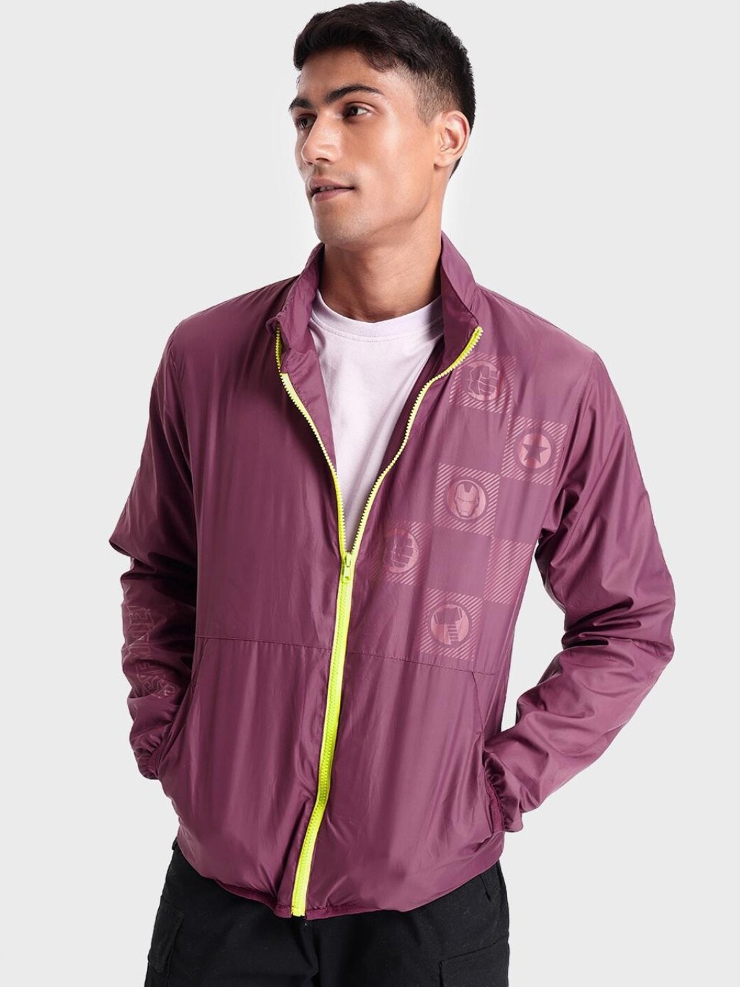 

Bewakoof Men Maroon Windcheater Sporty Jacket