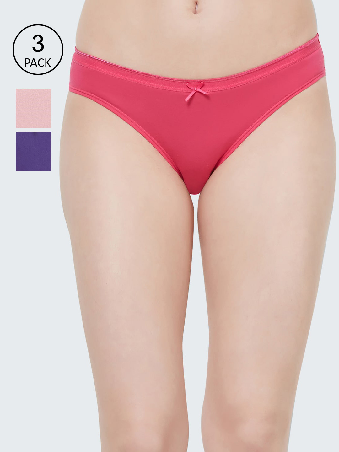

Soie Women Pack Of 3 Mid Rise Medium Coverage Solid Colour Cotton Stretch Briefs, Pink
